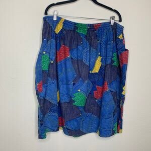 Elastic Waist Skirt Patchwork Denim Look Sz 3XL